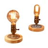 Retro Style Solid Wood Base Desktop Decoration Aluminum Water Hose Lamp Body Knob Switch Table Lamp