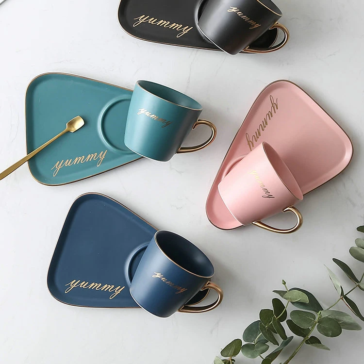 Wholesale Dessert Plate Coffee Cup One Person Ceramic Brunch Dinnerware Set With Gold Rim Buy