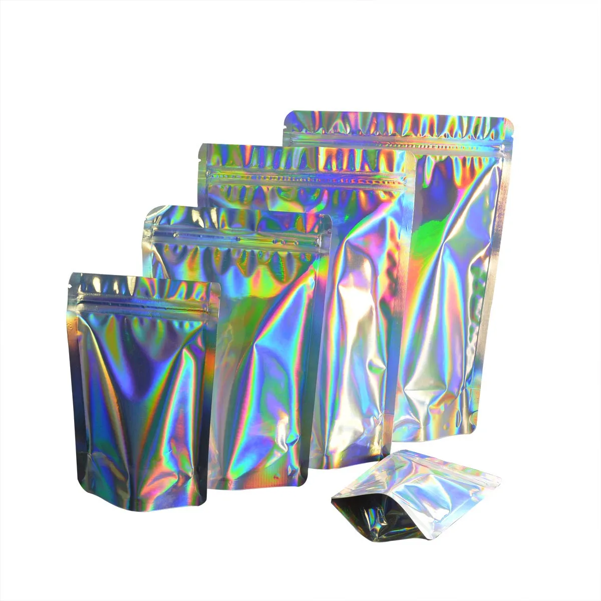 Whole Sale Resealable Smell Proof Bags Holographic Foil Pouch Rainbow