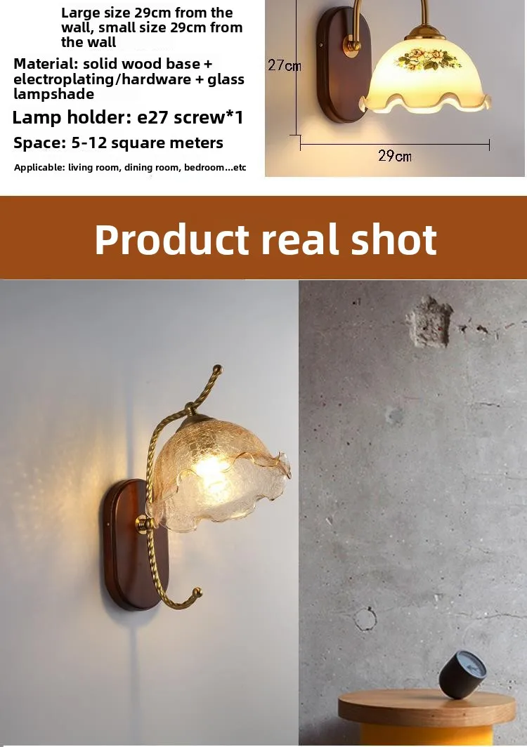 product nordic minimalist solid wood glass wall lamp japanese style led light american retro for bedroom living room corridor aisle iron-2