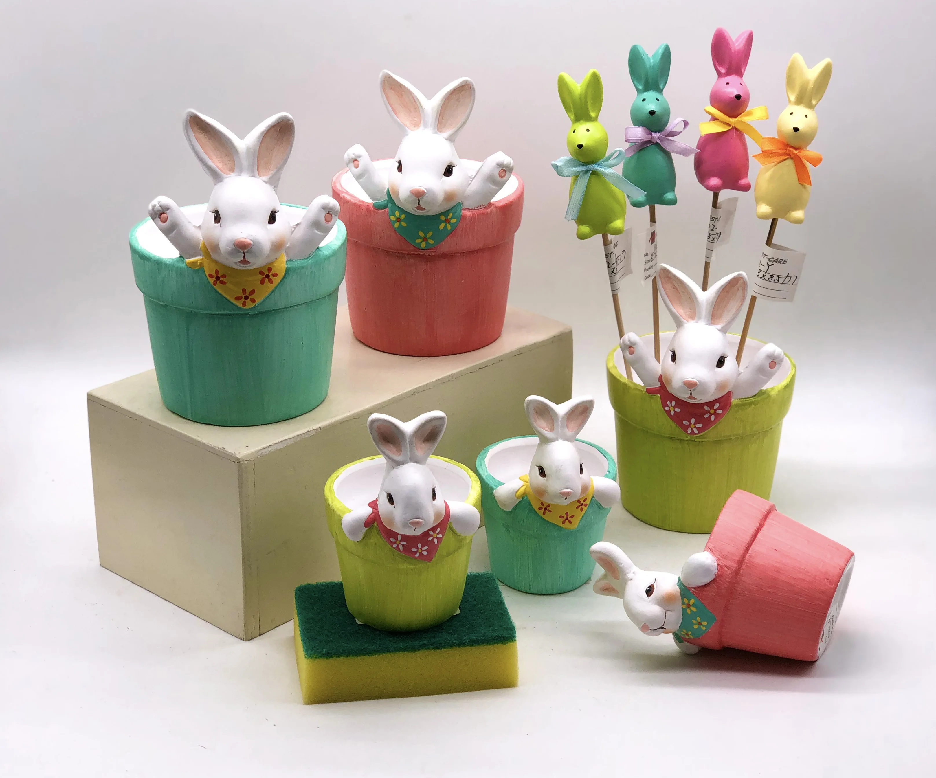 Easter Themed Cute Rabbit Shape Colorful Hand Painted Glazed Ceramic