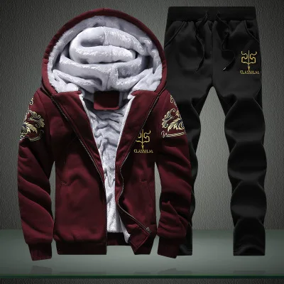 Coldker Winter Casual Tracuits Warm Clothes Men Two Piece Outfits Fashion Sets_voghion.com