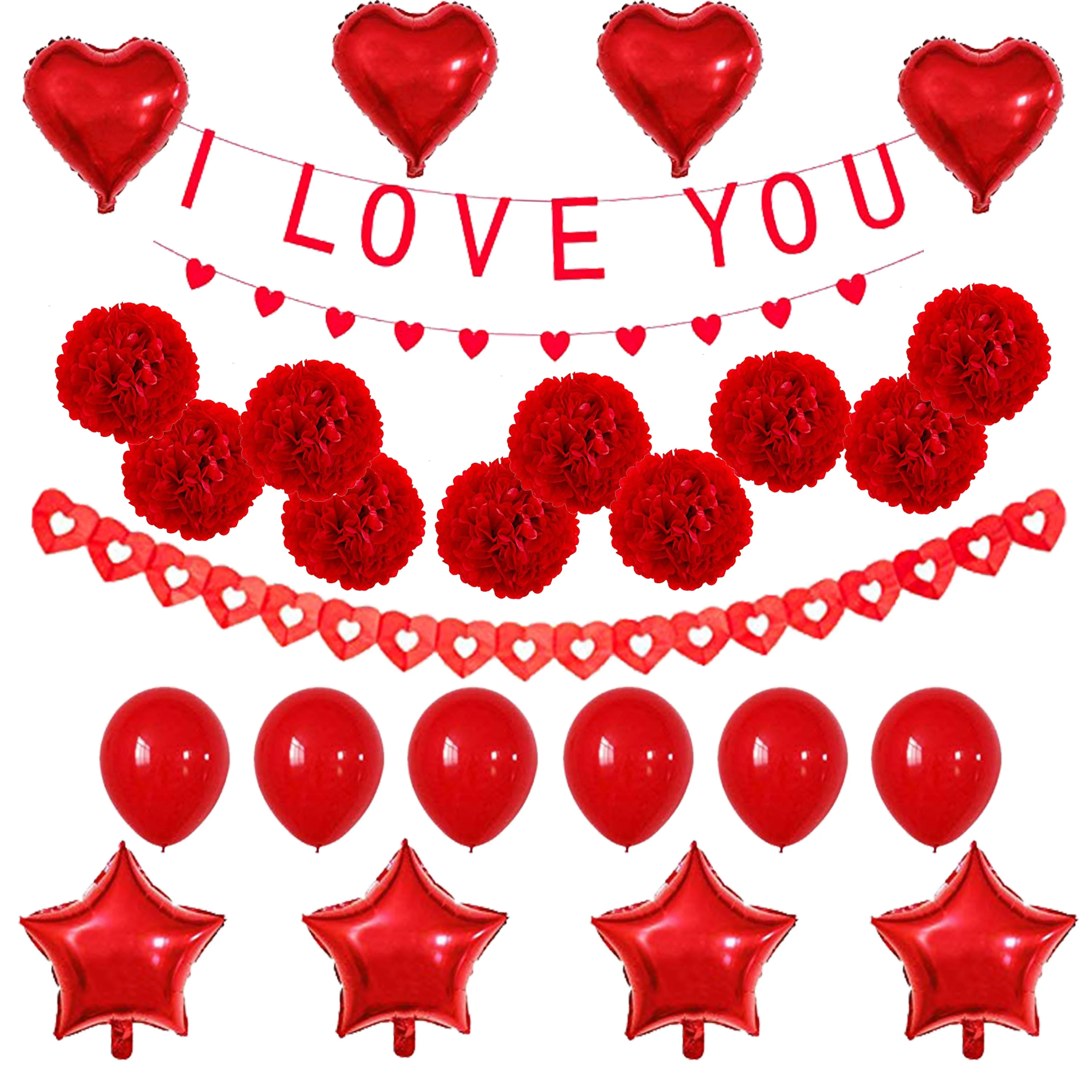 Qpout Valentines Day decoration 5pcs hearts garland I Love You decoration banner
