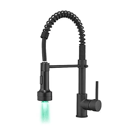Black Kitchen Faucet with Sprayer Modern Single Handle Pull Down Sprayer Matte Black Kitchen Faucet Pull Down With LED Light