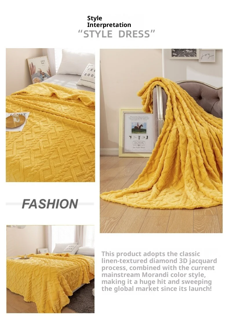 Simple Embroidered Rhombic Knitted Eco-friendly Winter Warm Taffeta Fleece Thickened Blanket details