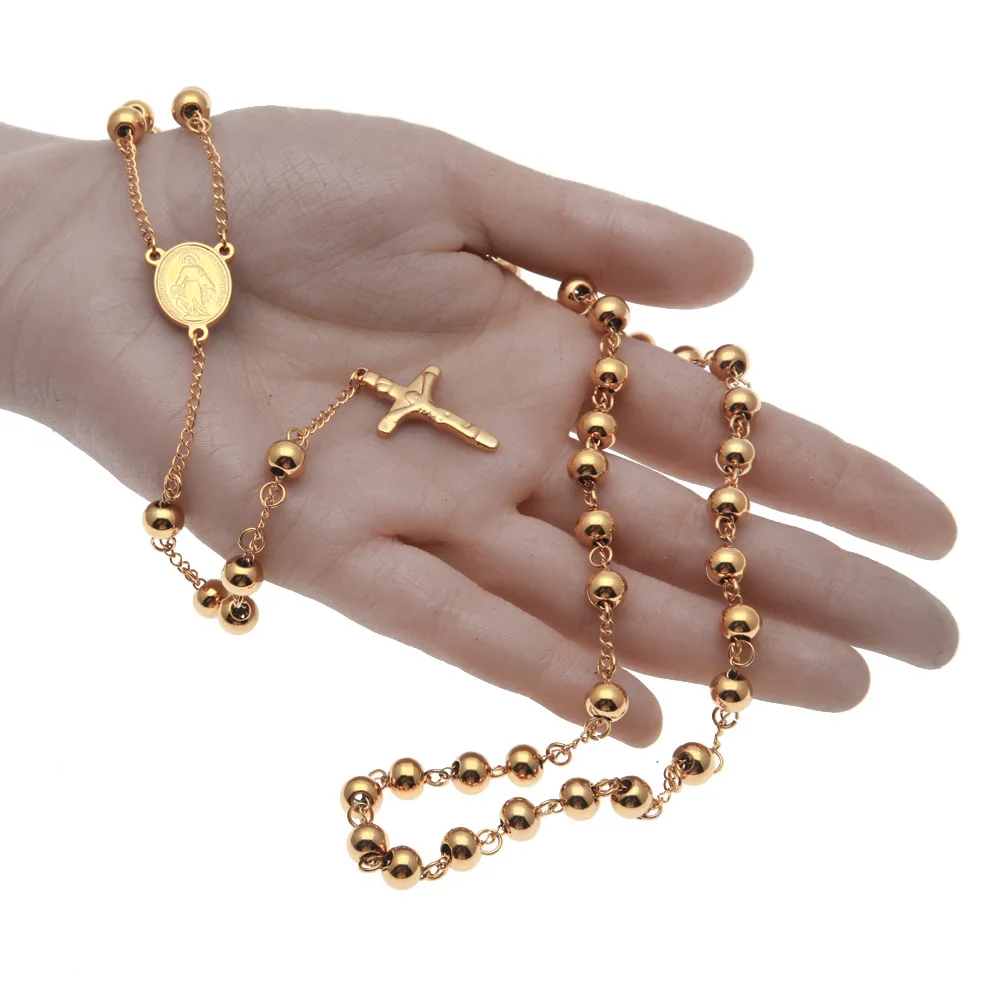 product-BEYALY-Yellow Gold Rosary Stainless Steel Cross Accessories Jewellery-img