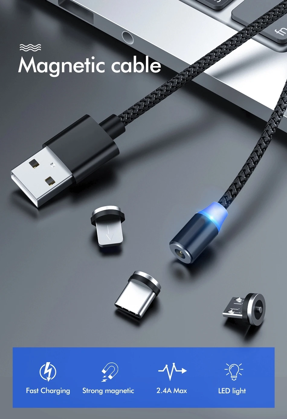 Custom Mobile Phone Fast LED Micro 3 in 1 Type C Magnetic Charging Data Losenda USB Cable - ANKUX.COM