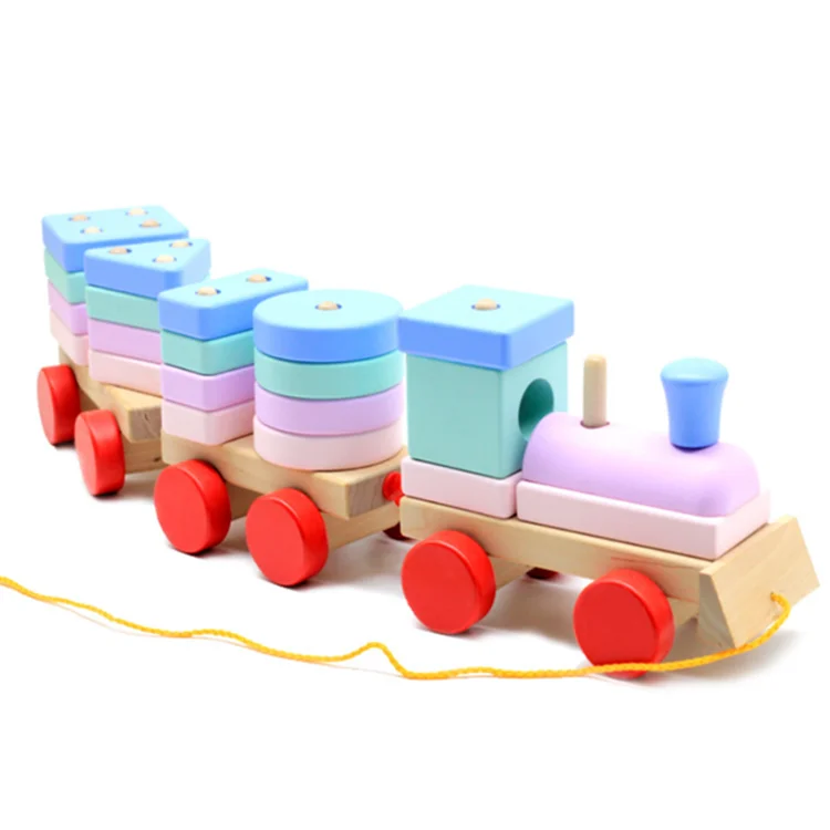 Children Building Blocks Montessori Wooden Stacking Geometry Blocks Train Toy