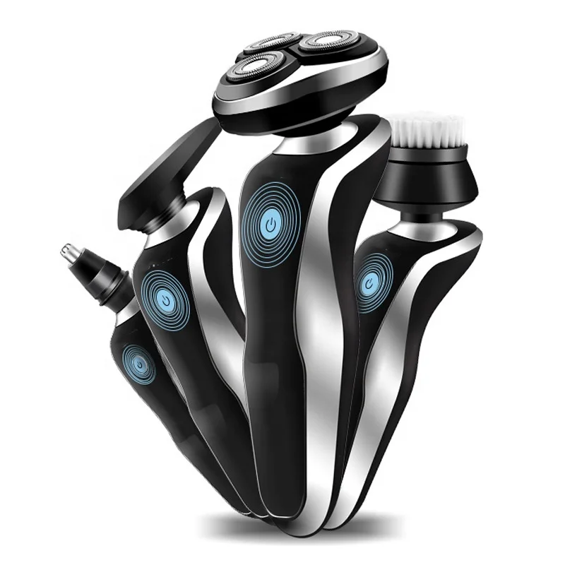 
4 In 1 Dry Wet Waterproof Electric Shaver for Men Rechargeable Beard Trimmer USB Cordless Nose Trimmer Facial Cleaning Brush 