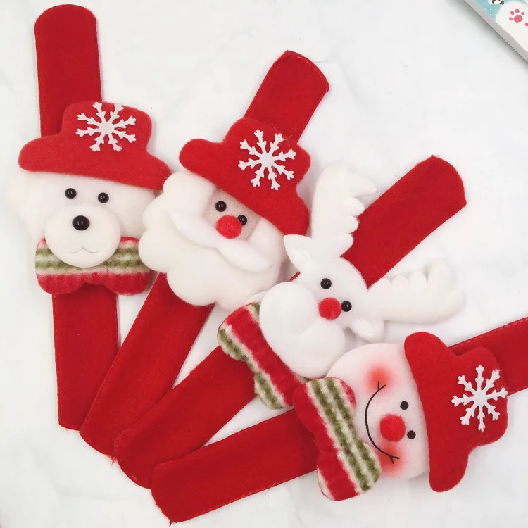 2019 Kids Party Cute Santa Elk Snowman Plush Light Up Led Christmas Slap Bracelet Wholesale