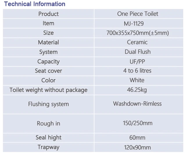Ceramic Sanitary Ware Products White Wash down One Piece Toilet MJ-1129