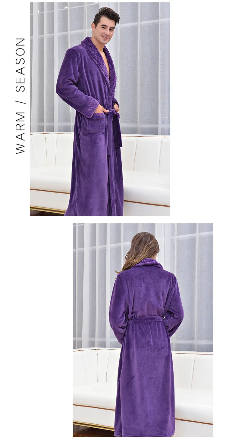 Indoor Warm Winter Soft Sleep Gown Fleece Night Gown For Men And Women