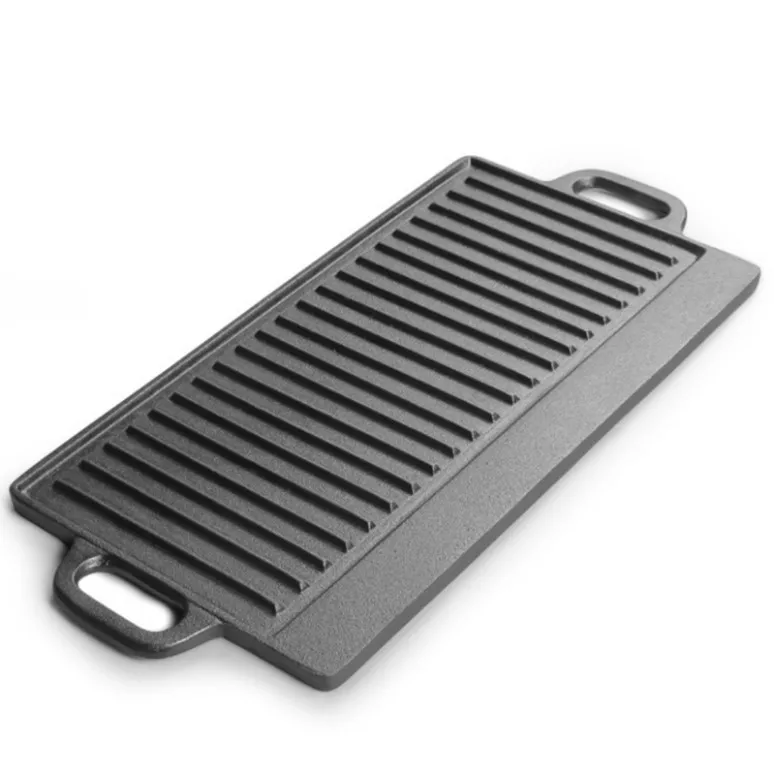 Factory Wholesale Pre Seasoned Cast Iron Grill Griddle Pan Double Sided Bbq Grill Plate Pan 