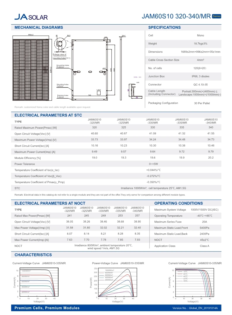 340w Ja Solar Mono Jam60s10 320-340/mr 20.2% - Buy Perc Solar Cell,Mbb ...