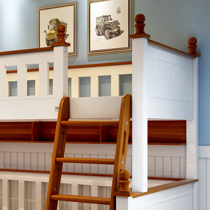 عالية الجودة الأطفال أطقم أثاث غرفة النوم متعددة الوظائف الطفل نمط البحر الأبيض المتوسط الصلبة سرير خشبي دورين مزود بطاولة للأطفال