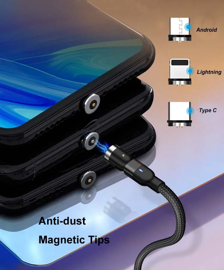 540 Rotation Led 3 In 1 Fast Charging Magnetic Cable Charger - ANKUX.COM