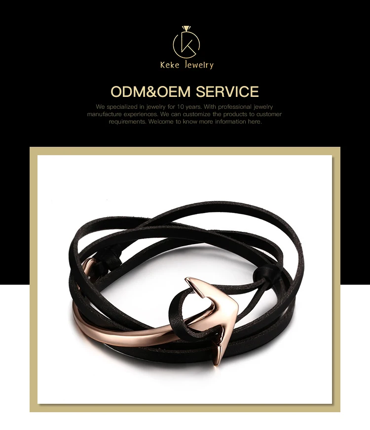 Wholesale Japanese and Korean personality curved hook long anchor element men's leather woven student bracelet BL-145