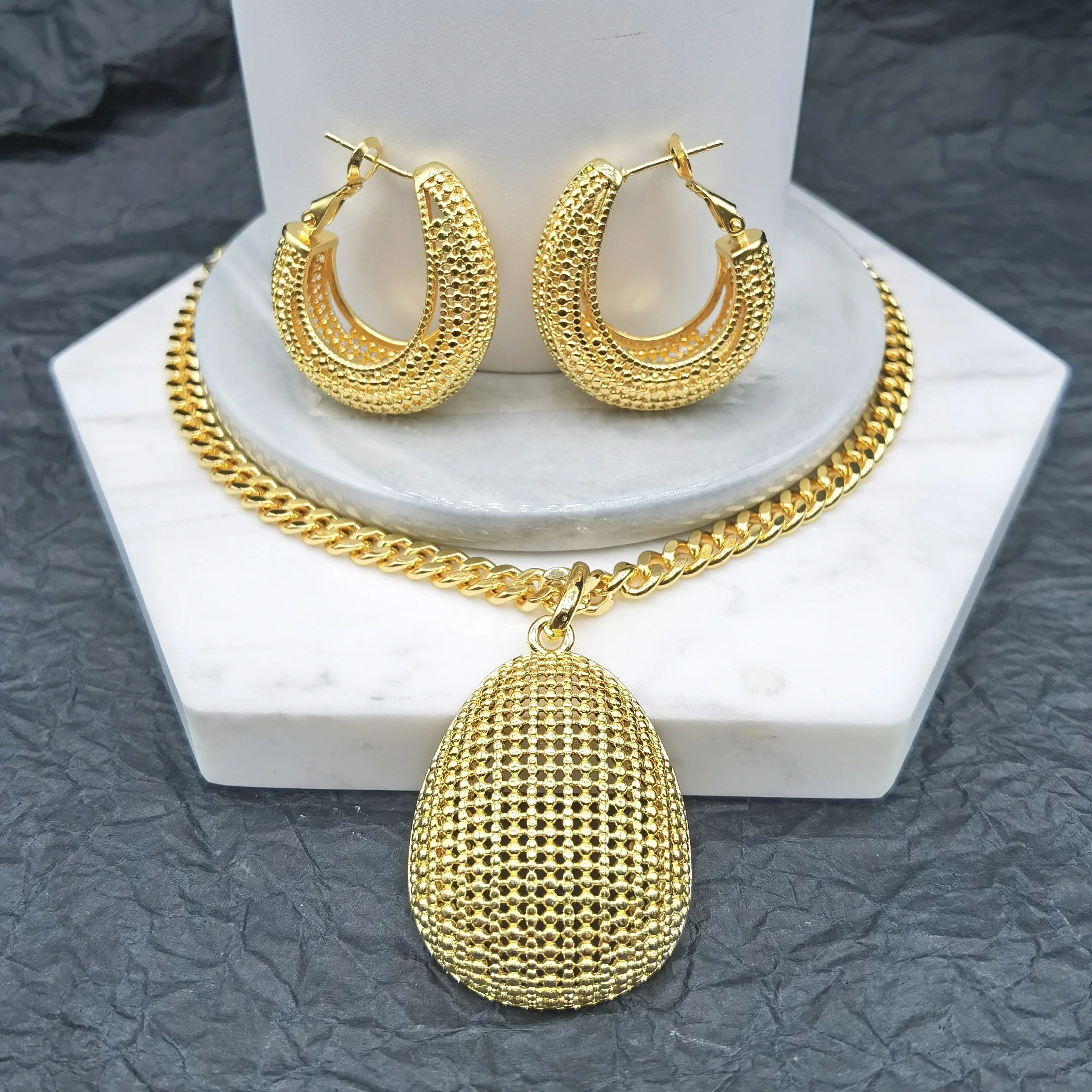 Gold Plated Jewelry Set Women Brass Jewelry African Party Necklace Sets