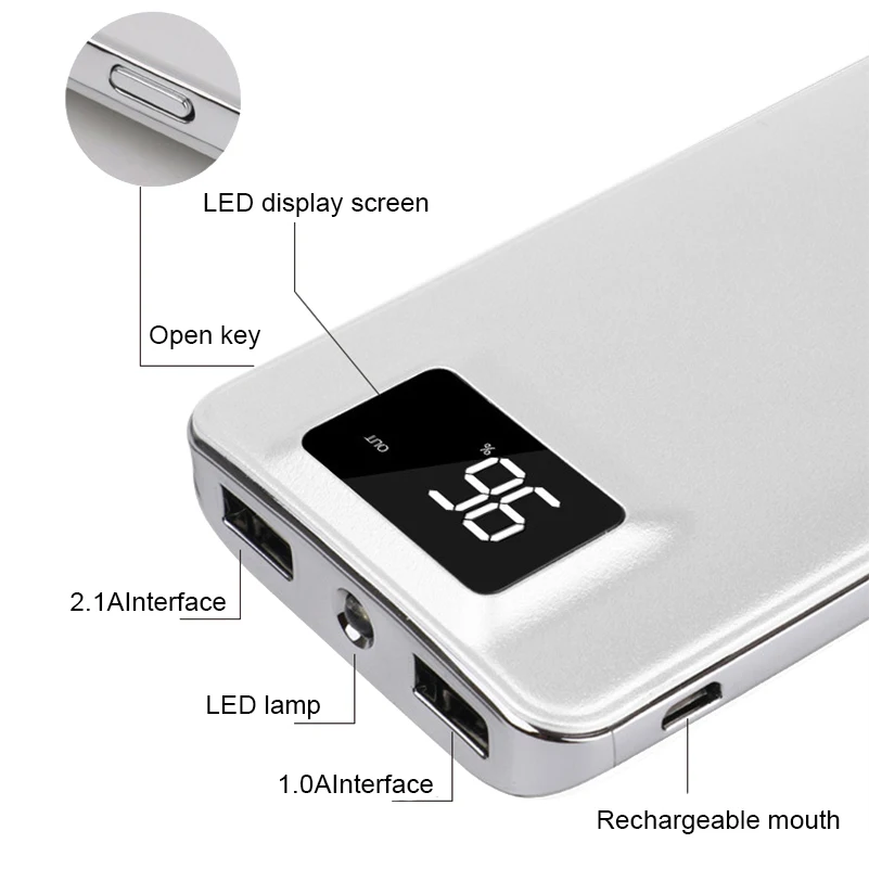 20000mAh External Battery Power Bank Dual USB LED Flashlight Powerbank Portable Battery Fast Charger For iPhone for Samsung