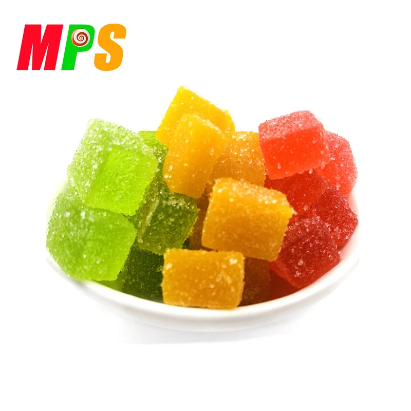 Halal Juicy Mango Flavor Soft Jelly Gummy Cube Candy for Sale, View