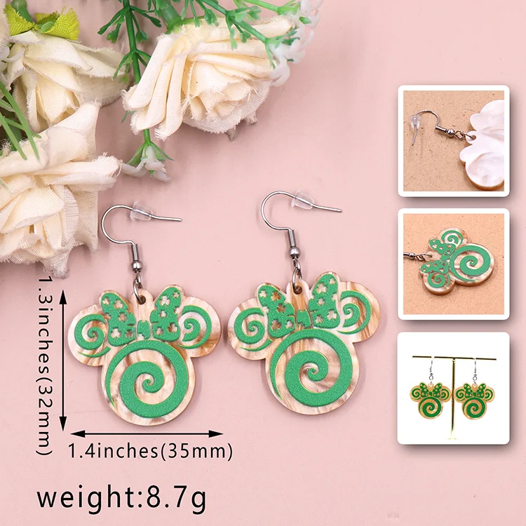 ERS850ER1832 New arrival Drop mouse head clover marble black St.Patrick's Day TRENDY Acrylic earrings Jewelry for women factory