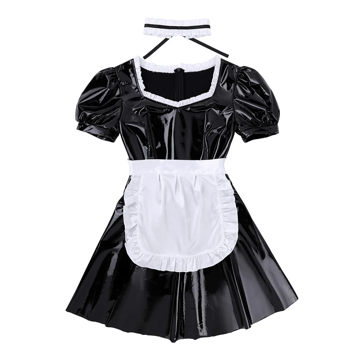 Women French Maid Cosplay Costume Outfit Adults Square Neck Puff Sleeve