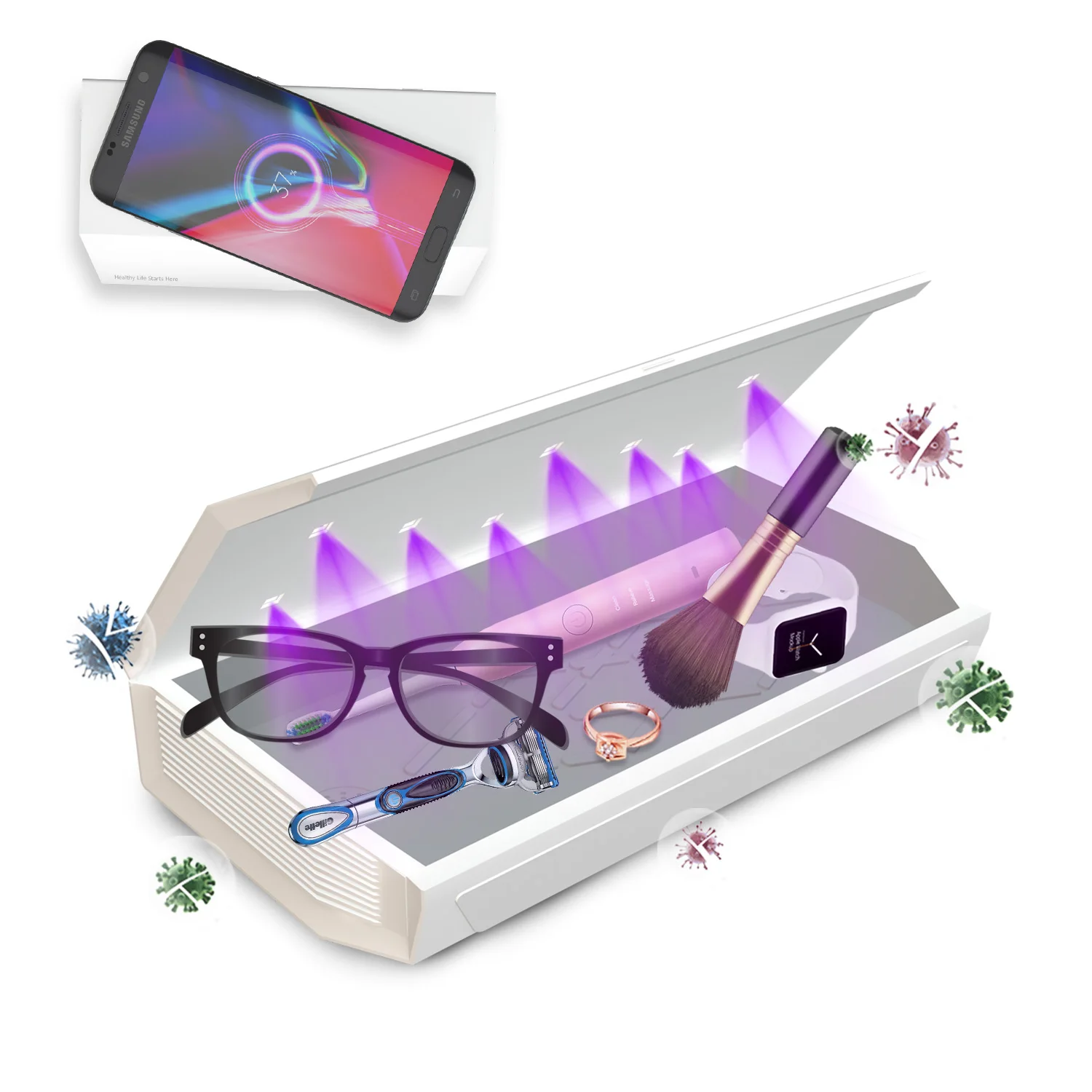 
Large UV Light Sanitizer Aromatherapy Uvc Led Sterilizing Box with Wireless Charger UV Disinfection Light Sterilization Box 