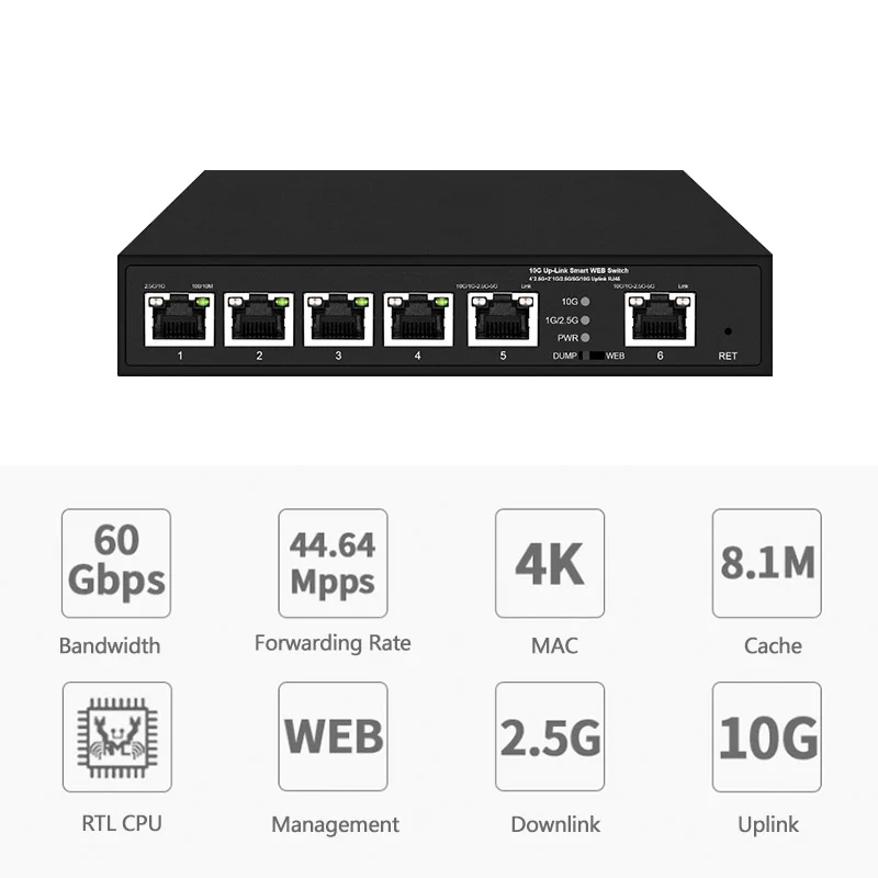 2.5G POE with 10G Uplink 6 Ports Ethernet WEB Managed Switch Support VLAN QoS IGMP manufacture