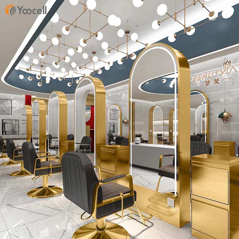 Yoocell Best Selling Luxury Salon Mirror Gold Styling Station Hair