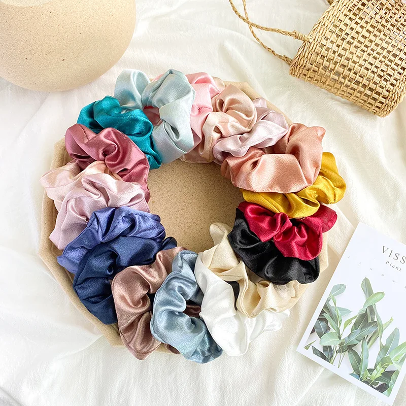 Yucat Wholesale Women Scrunchies Hair Ties Accessories Fabric Elastic Band Solid Color Crystal Satin Scrunchies For Hair.jpg