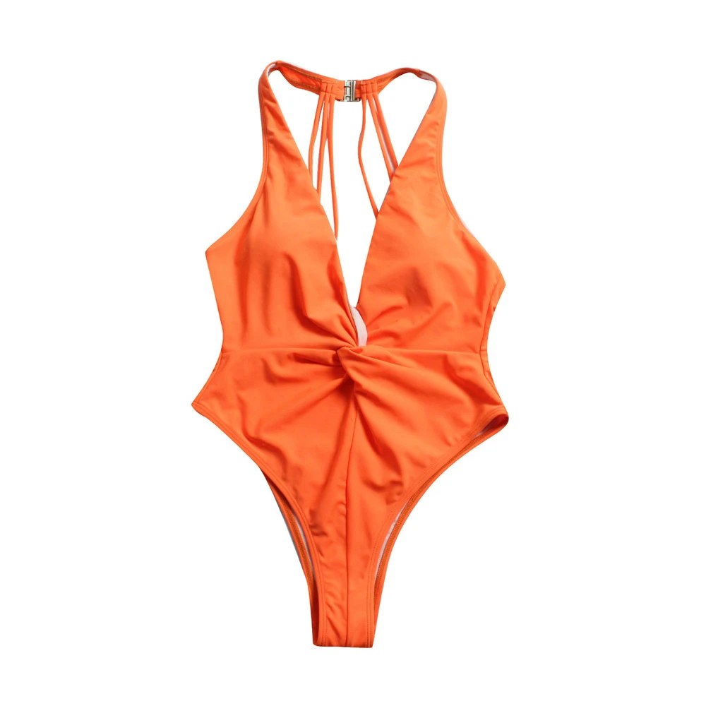 Female One Piece Orange Swimsuit For Women String Swimwear Monokini One ...