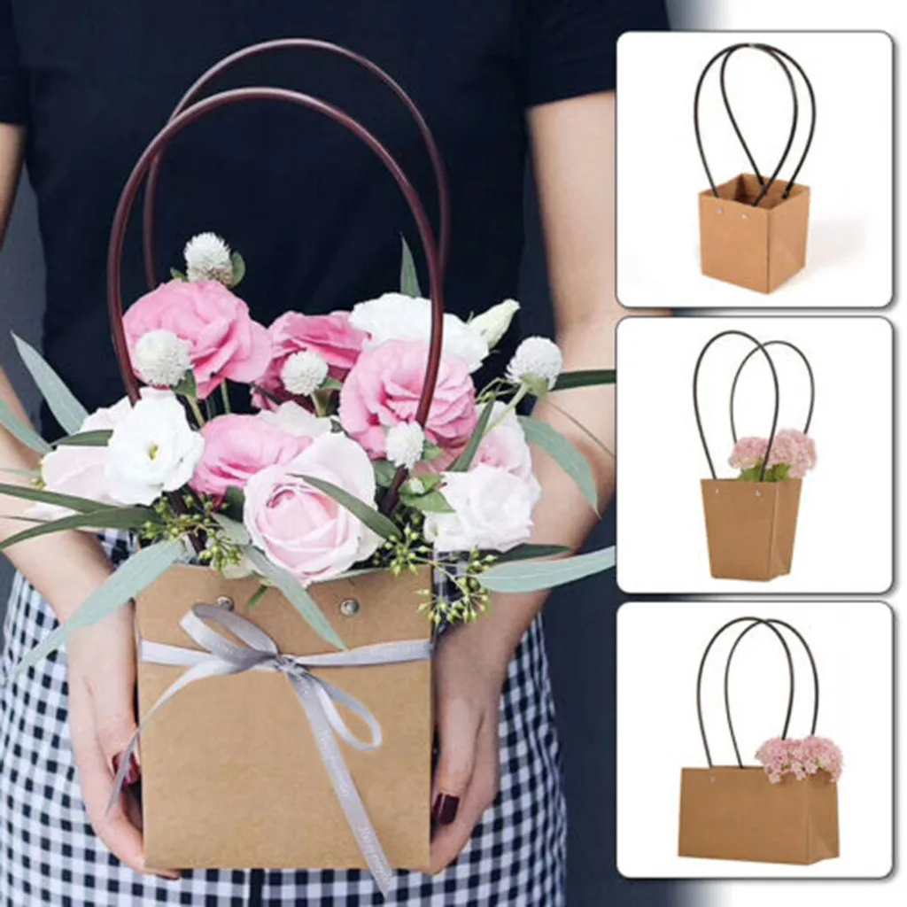 Fashional Kraft Paper Bags For Flower With Pvc Handle Waterproof ...