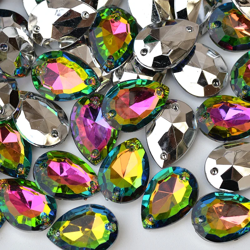 13*18 18*25mm Sew On Colorful Drop Rhinestone Sewing Acrylic Applique