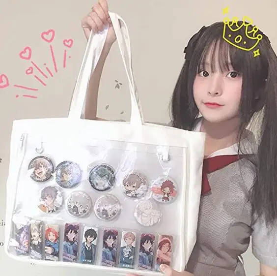 Comic Con Ita Tote Bag Clear Window for Pins Ita Shoulder Bag Handbag Anime School Bag DIY Cosplay 