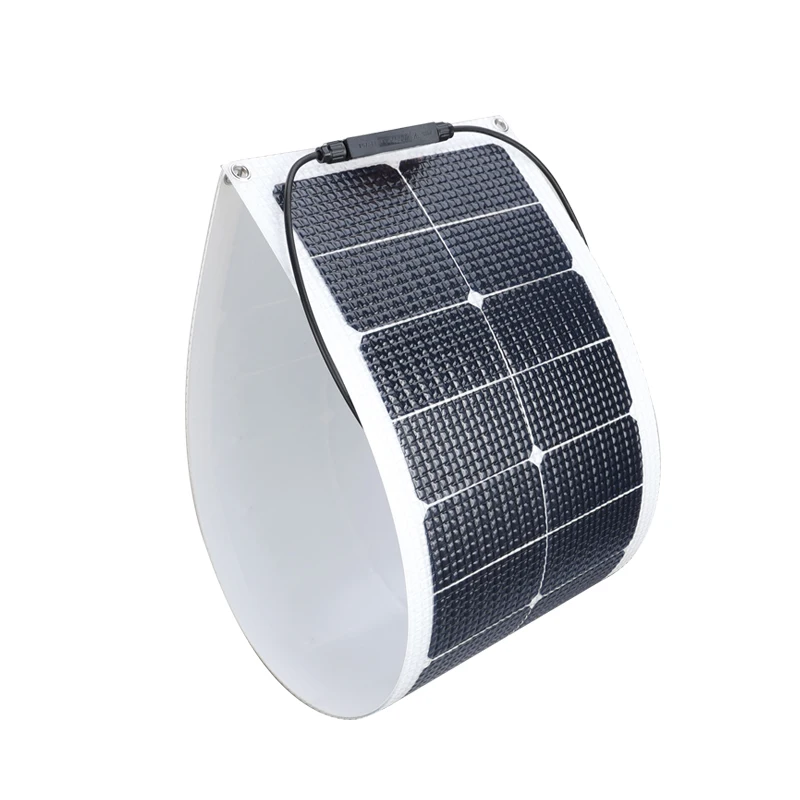 Close-up of ETFE-coated flexible solar panel surface showing UV-resistant texture and cell layout