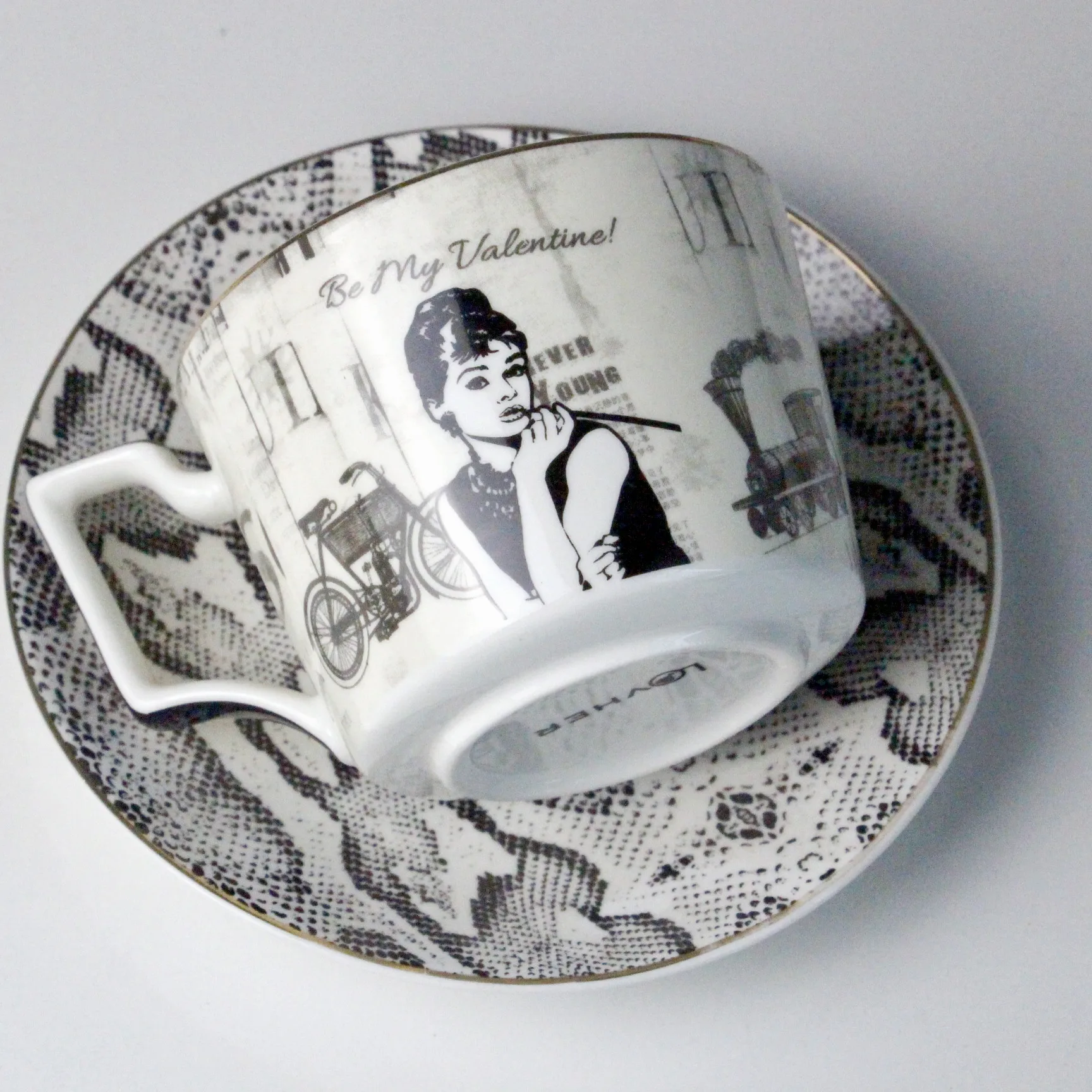Lexi Ceramic Tea Cup And Saucer Elegant Lady Simply Black And White