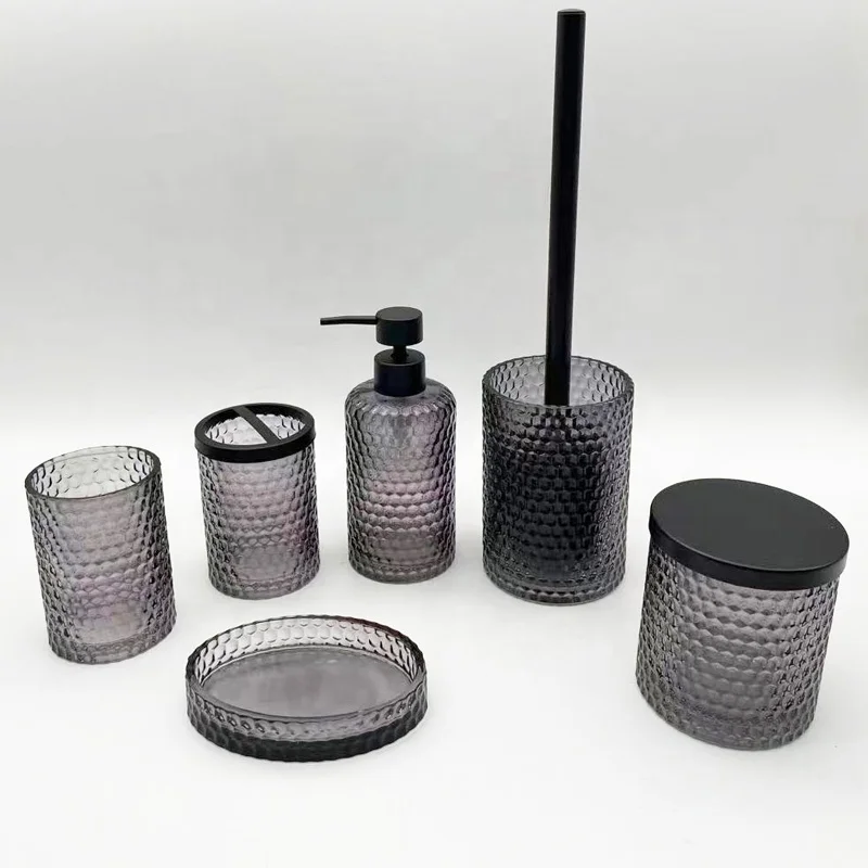 Clear Glass Hotel Amenities Bathroom Accessories Bath Set Bathroom Set