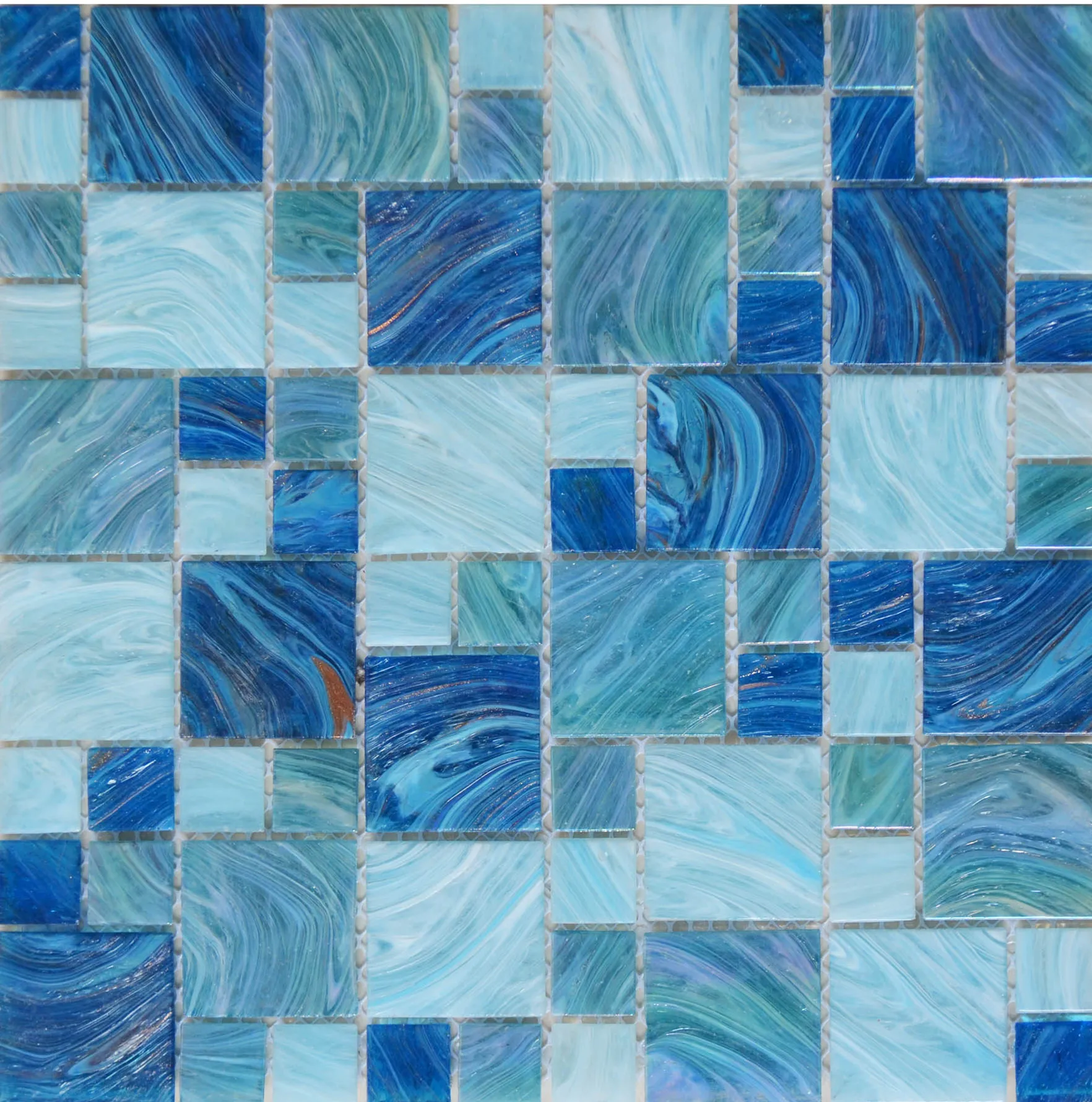 金线玻璃马赛克游泳池瓷砖深蓝色