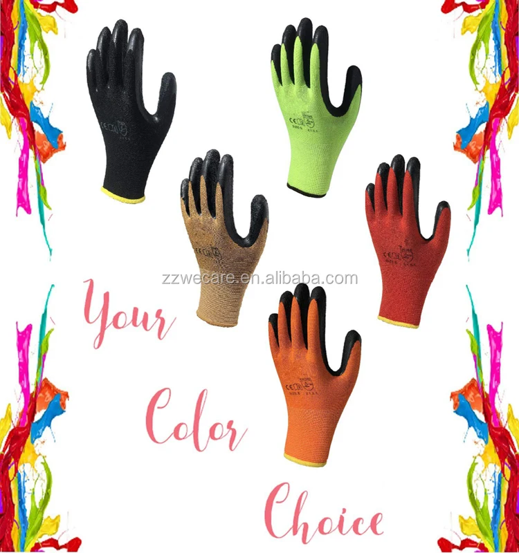 Non Slip Coating Red Nylon Knit Rubber Palm Coated Crinkle Latex Protection Safety Work Gloves