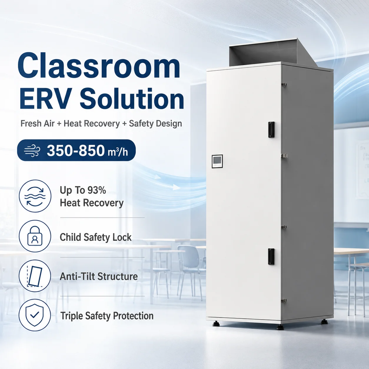 Erv Air Exchanger, MVHR, 850m3/h, 2200W, PTC - detail 2