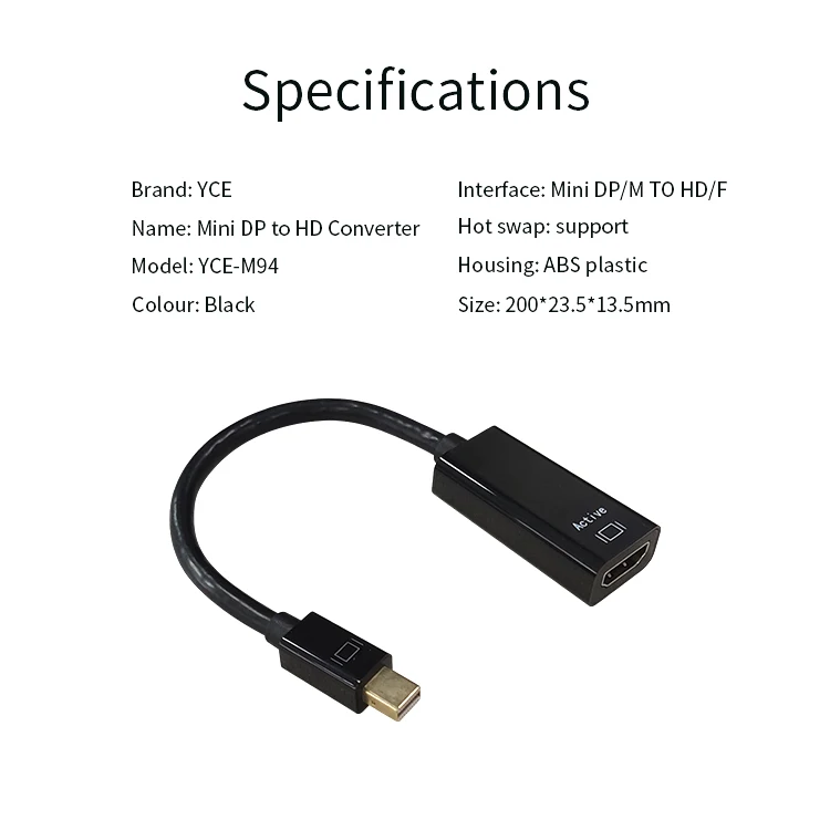 Best sell 4k displayport male mini dp to hd female active adapter cable