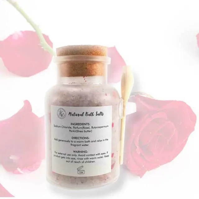 300g customizable private label spa pink himalayan salt body bath scrub with wooden spoon