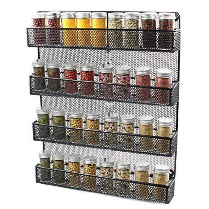 Wire Spice Rack 4 Tier Shelf Storage Wall Mount Kitchen Organizer Large ...