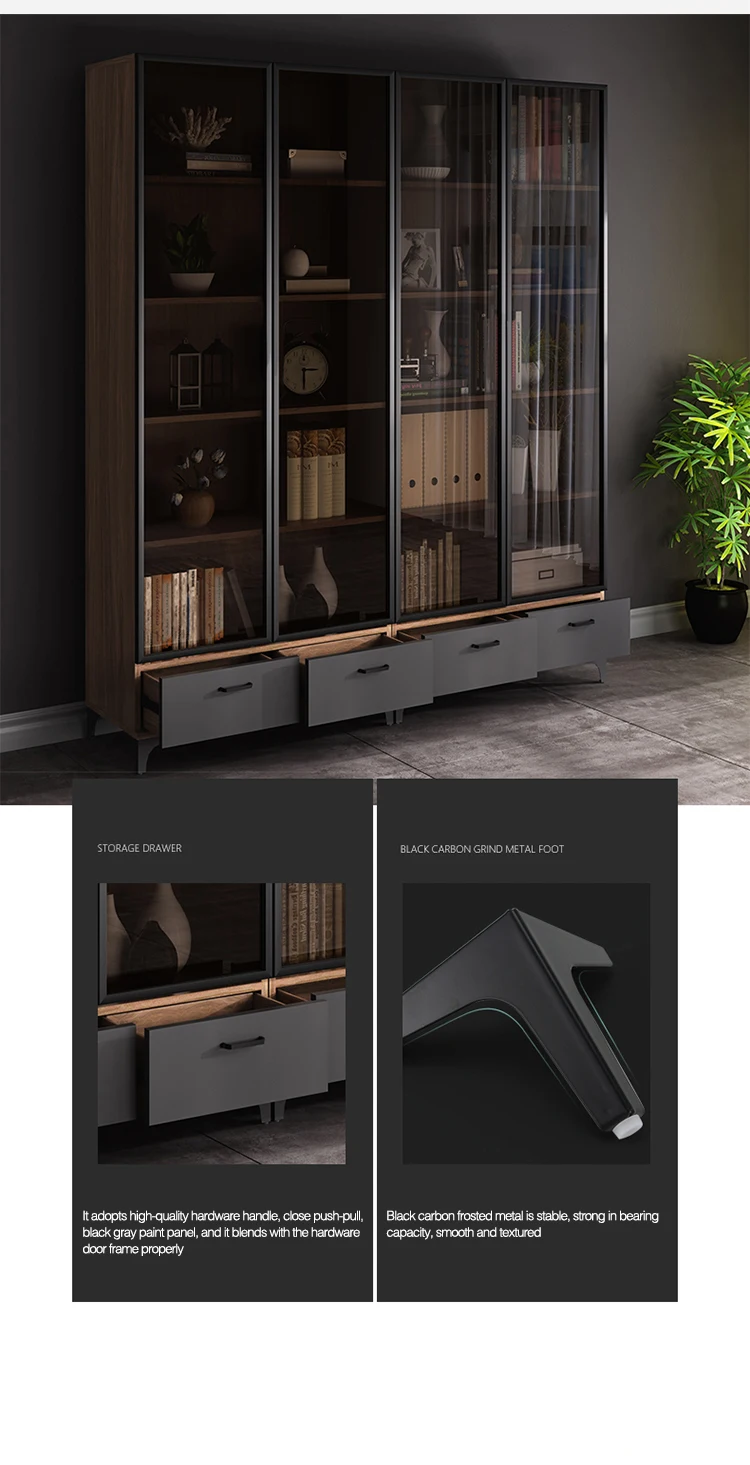 Modern simple bookcase small family study type glass door bookcase Storage Cabinet