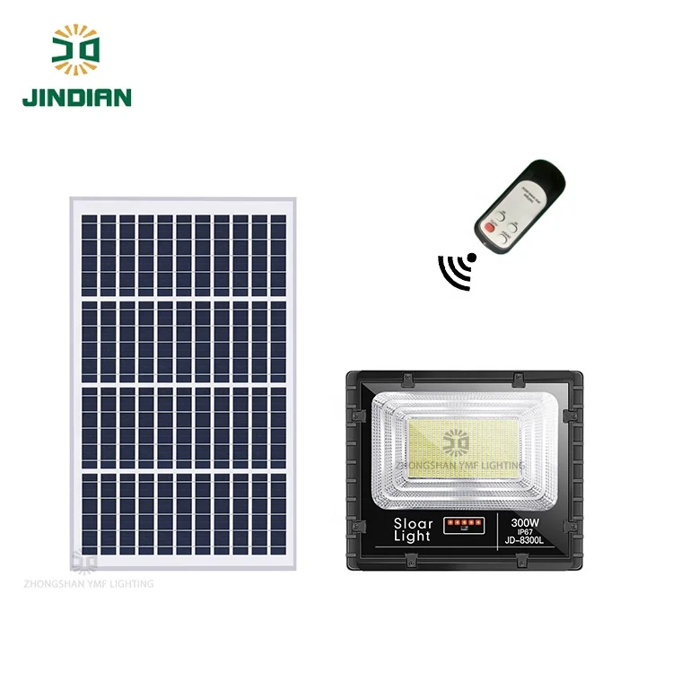 Jindian High Power High Bright Outdoor 300W Aluminum Solar Flood Light With Power Display