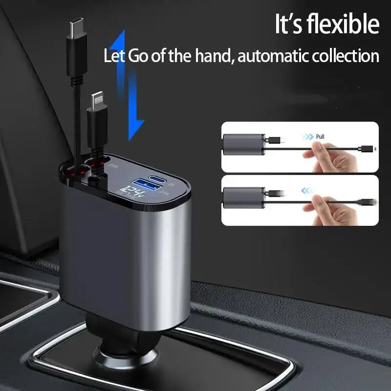Fast Retractable Car Charger Usb C Car Charger Fast Charge 66w 2