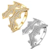 Leaf Cloud wing wedding band Iced out micro pave crystal diamond engagement stainless steel brand finger cuff ring prong set