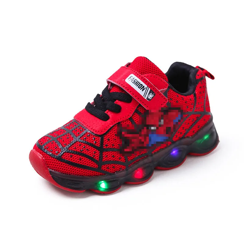 Hot selling designers casual running Spiderman flashing light up led children sport boy girls baby sneakers kids shoes