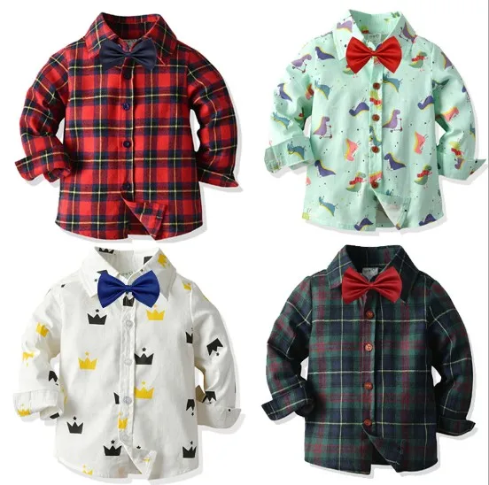 
2020 European Style Cotton Material Kid Boy Grid Shirt Children Spring Autumn Top Clothings 