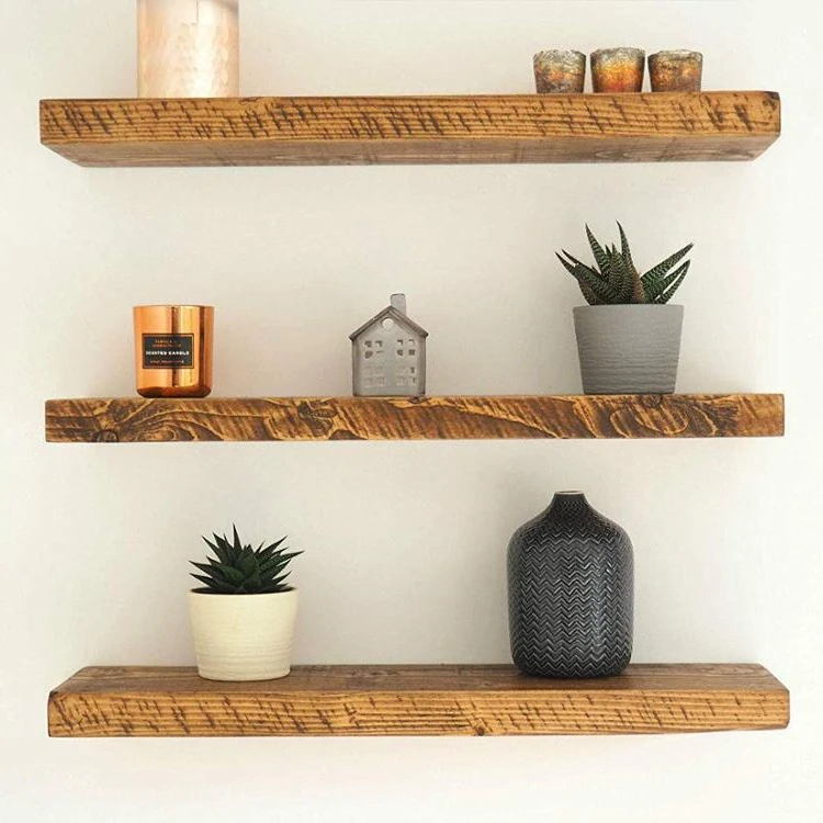 Rustic Wood Floating Shelves Decoration Wall Shelf For Living Room ...